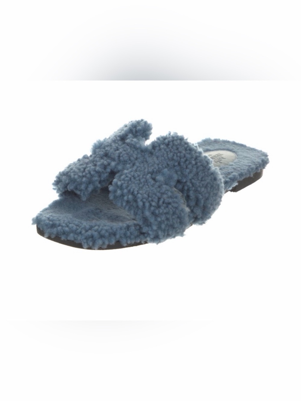 Hermès Oran Shearling "Teddy" Sandals in the seasonal Bleu (Blue) Woolskin color